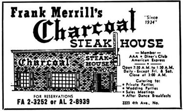 A 1960 advertisement for the Charcoal Steak House