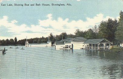 Postcard view of the boathouse and bathhouse