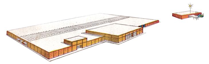 1960 exterior rendering of Eastwood Mall