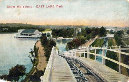 Postcard showing the "Shoot the schute" ride, c. 1909